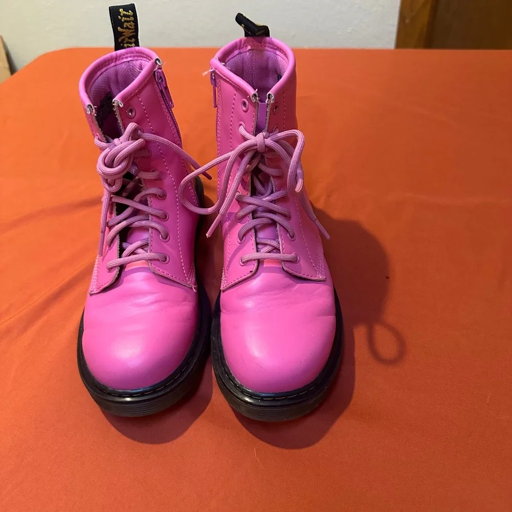 Dr. Martens Pink Leather Ankle Boots Kids Girls Youth Zip Up Lace Up‎